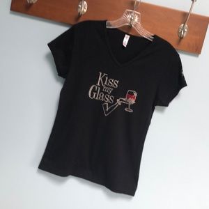Wine T shirt black with rhinestones
